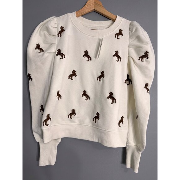 Maeve Puff-Sleeve Embroidered Sweatshirt NWT XXS *flaw - Picture 2 of 11